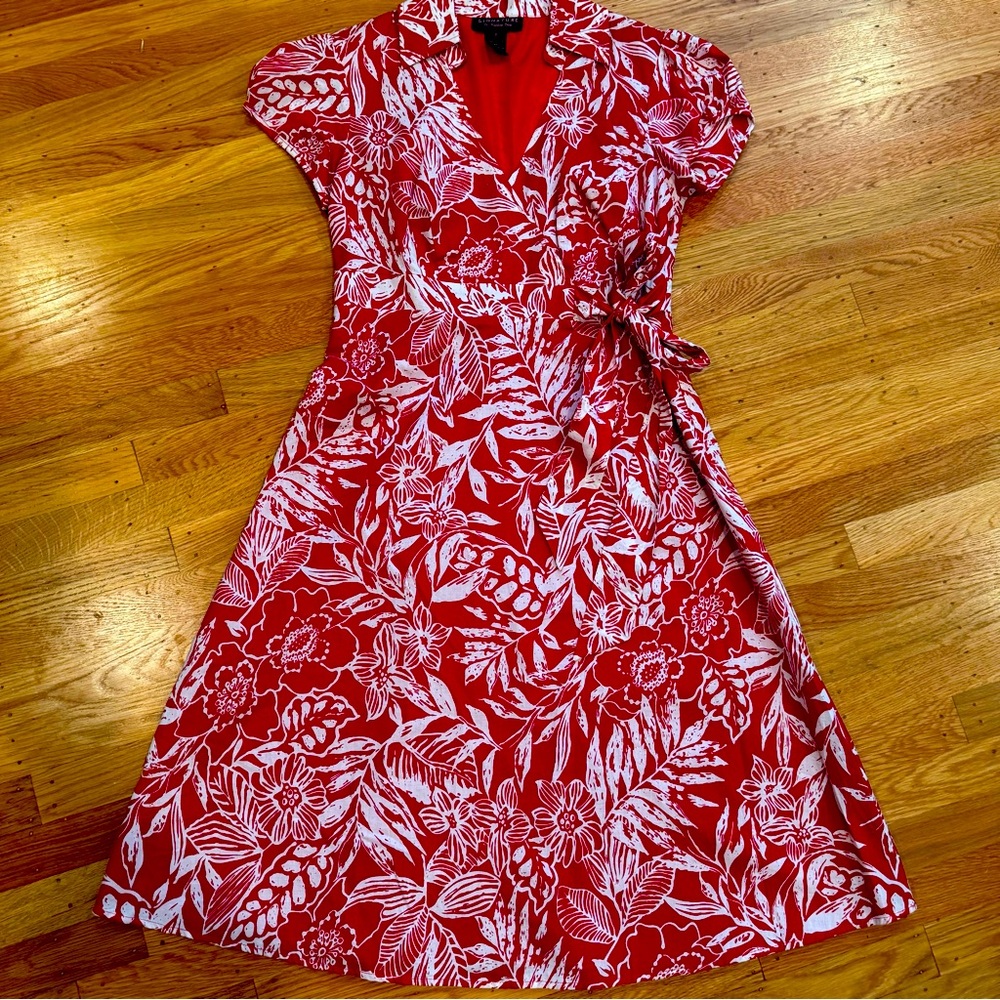 Robbie Bee Red & White Faux Wrap Dress, Sz 8